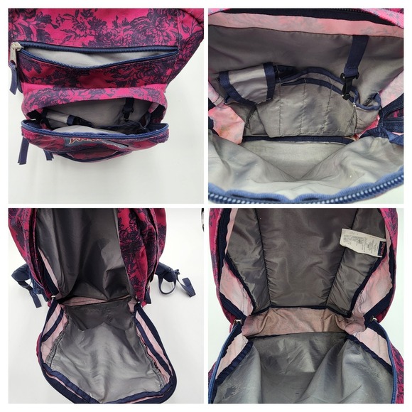 Vintage Jansport Superbreak Backpack Maroon With Navy Floral Graphics Fall 2015 - Picture 15 of 16